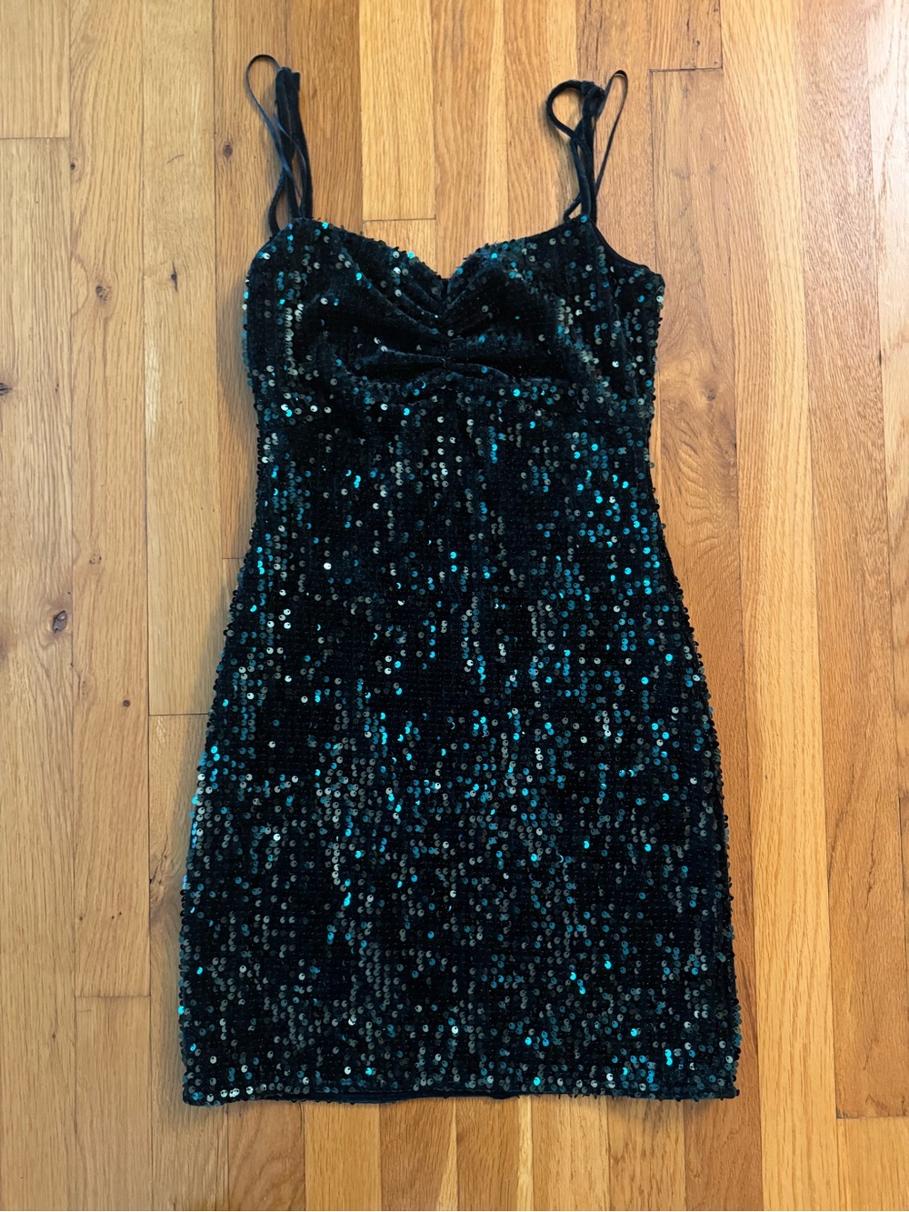 Zara Basic Sequin Mini Dress Black & Blue XS Like New
